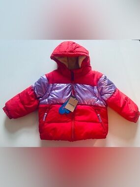 Mini Boden- 2-in-1 Padded Puffer Coat - Size 2/3 - Red/Pink Metallic